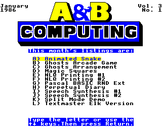 A&B Computing Menu Screen
