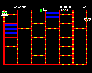 There aren't even icons to help you determine your score, and the number of rollers remaining are shown by amateurish 8x8 CHR$ definitions