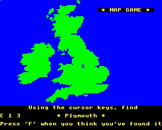 The MAP GAME draws a Teletext style map of England on your screen and then invites you to find places of interest.