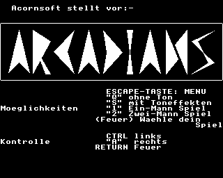 The Opening Screen To ARCADIANS On The German Release